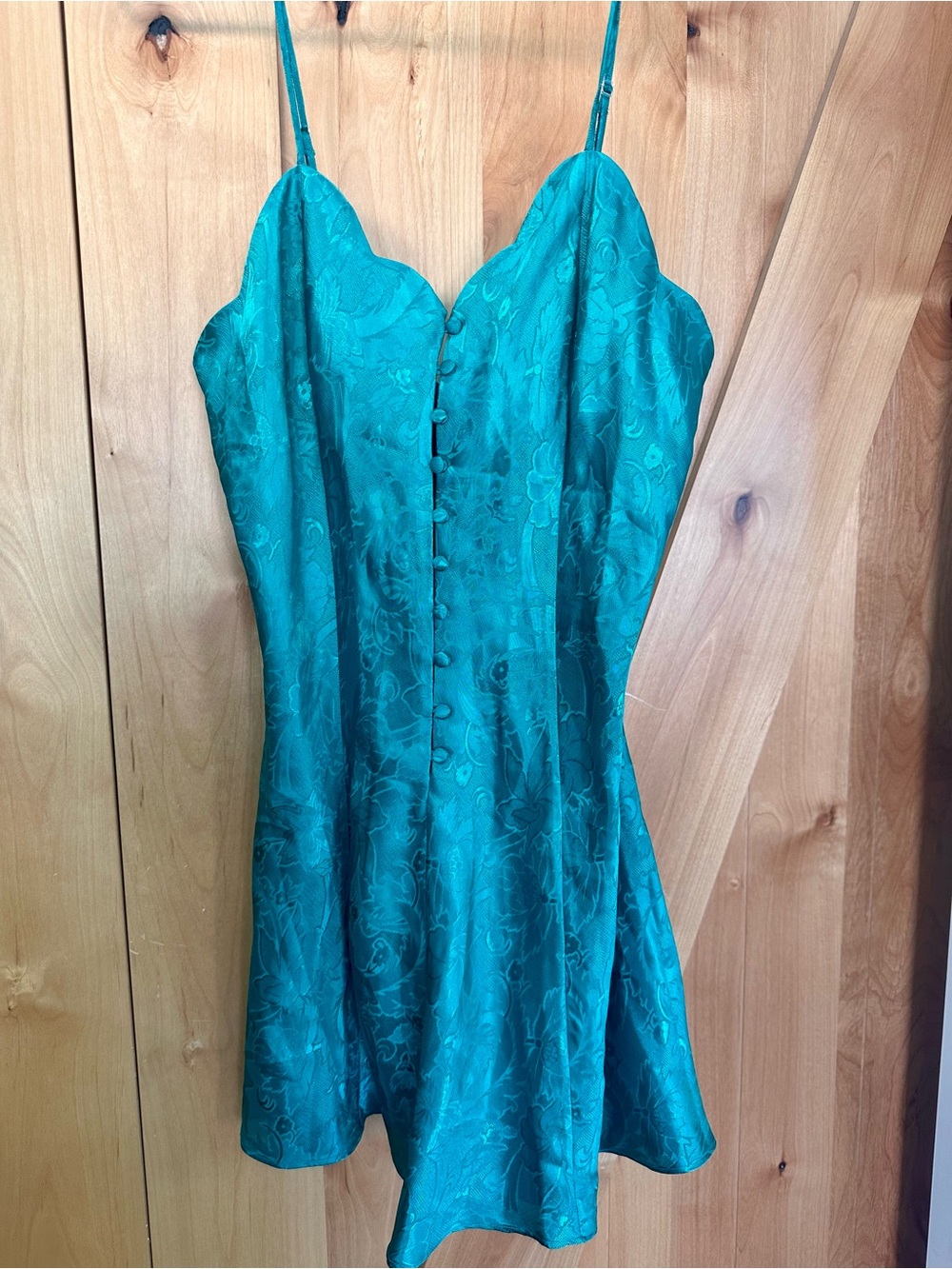 Vintage Victoria’s Secret Teal Satin Floral Jacquard Slip Dress Size M